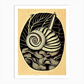 Banded Snail  Linocut Art Print