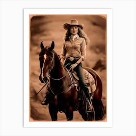 Cowgirl On Horse Vintage Poster 20 Art Print