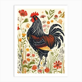 Rooster In The Meadow Art Print