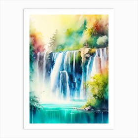 Plitvice Waterfalls, Croatia Water Colour  (1) Art Print