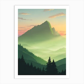 Misty Mountains Vertical Composition In Green Tone 127 Art Print