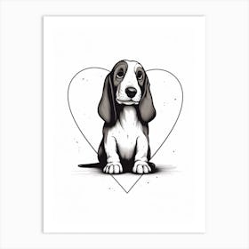 Basset Hound & Heart Black & White Art Print