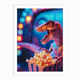 Pastel Toy Dinosaur Eating Popcorn 1 Art Print