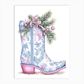 Christmas Cowboy Boot 1 Art Print