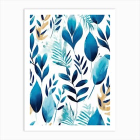 ocean blue leafs abstract print 1 Art Print