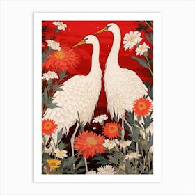 Black And Red Cranes 5 Vintage Japanese Botanical Art Print