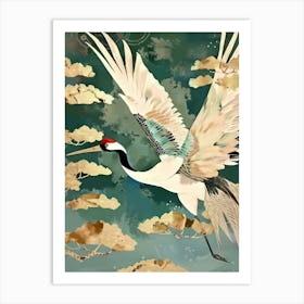 White Cranes Painting Gold Blue Effect Collage 6 Art Print