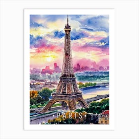 Paris Eiffel Tower Watercolor Painting 1 Art Print