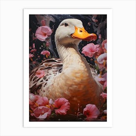 Duck With Flowers Art Print