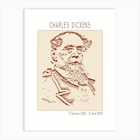 Line Art Minimalist – Charles Dickens English Novelist – Classic Painting 1 Art Print