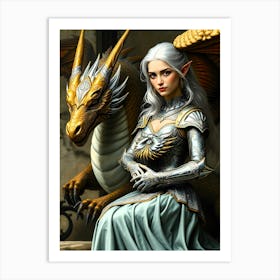 Elven Girl With Dragon 1 Art Print