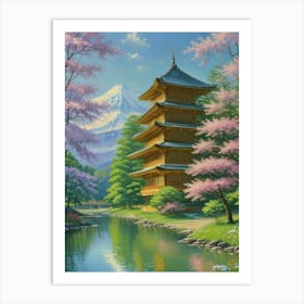 Cherry Blossoms In Spring Cherry Blossoms Mount Fuji Japan Art Print