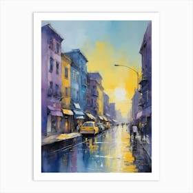 Colored Painting Of A Cityscape,Indigo And Yellow,Purple (12) Art Print
