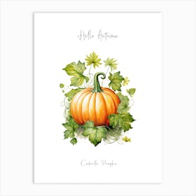 Hello Autumn Cinderella Pumpkin Watercolour Illustration 3 Art Print