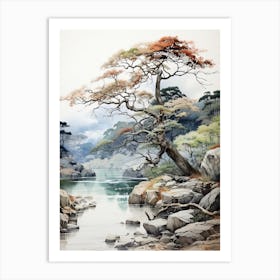 Ritsurin Garden In Kagawa, Japanese Brush Painting, Ukiyo E, Minimal 3 Art Print