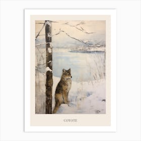 Vintage Winter Animal Painting Poster Coyote 2 Art Print