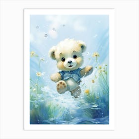 Diving Teddy Bear Painting Watercolour 3 Art Print