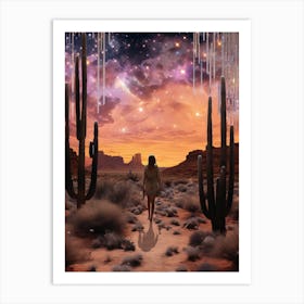 Woman roaming a cosmic desert 3 Art Print