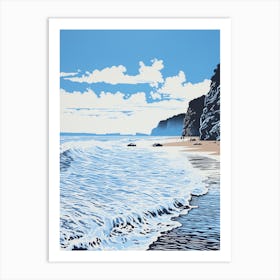 Linocut Of Blackpool Sands Devon 2 Art Print