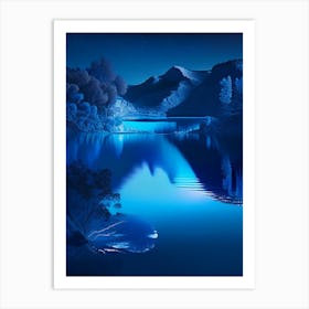 Blue Lake, Landscapes, Waterscape Holographic 1 Art Print