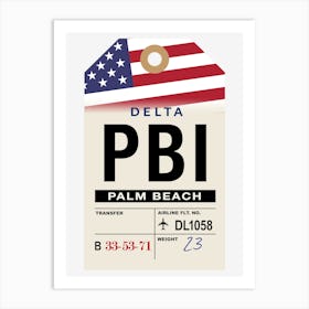 Palm Beach (PBI) Florida, USA Vintage Airline Luggage Tag Art Print