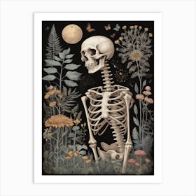 Botanical Skeleton Vintage Flowers Painting (91) Art Print
