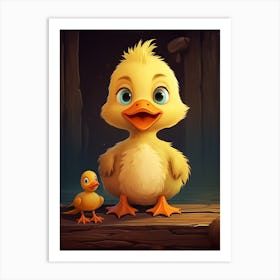 Cartoon Mother Duck And Duckling 1 Art Print