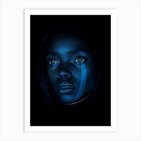 Black Woman in Blue Light Art Print