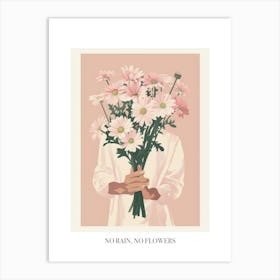 No Rain, No Flowers Poster Spring Girl With Pink Flowers 1 Art Print