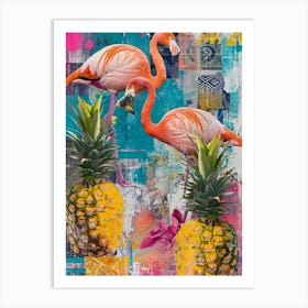 Flamingoes & Pineapple Kitsch Collage 3 Art Print