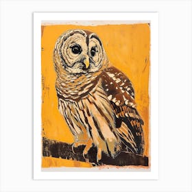 Barred Owl Linocut Blockprint 3 Art Print