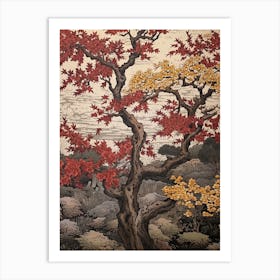 Cherry 3 Vintage Autumn Tree Print  Art Print