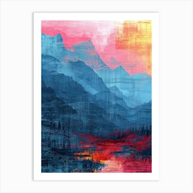 Sunset In The Mountains | Pixel Art Series 4 Art Print