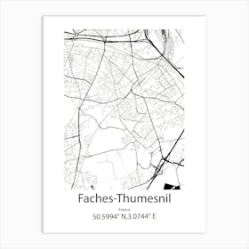 Faches Thumesnil,France Minimalist Map Art Print