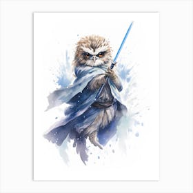 Baby Owl As A Jedi Watercolour 3 Art Print