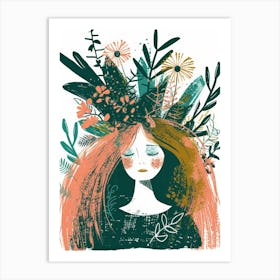 Girl With Flowers On Her Head 10 Art Print