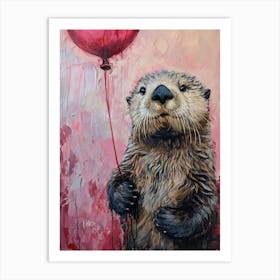 Cute Sea Otter 2 With Balloon Art Print