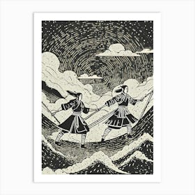 Samurai Warriors In A Fierce Battle Amidst A Storm Ukiyo-E Style Art Print