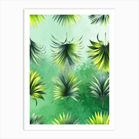 Palm Leaves On A Green Background, leaf pattern, plant art, green art Art Print