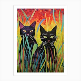 Colourful Cats In The Long Grass 2 Art Print