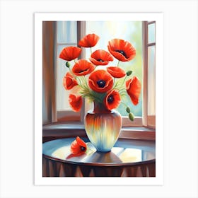 Vase of Poppies in a Sunlit Window Art Print