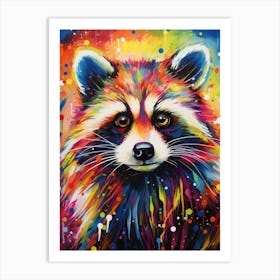A Raccoon Portrait Vibrant Paint Splash 3 Art Print