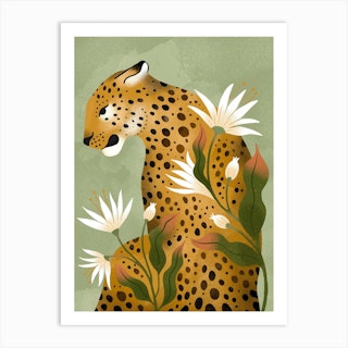Fierce Leopard In Green Art Print