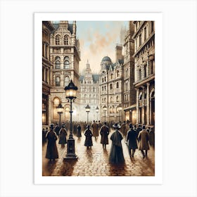 Walking In The Street Vintage AI Art Print