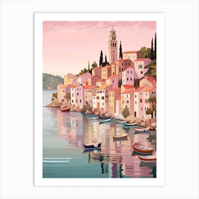 Rovinj Croatia 2 Vintage Pink Travel Illustration Art Print