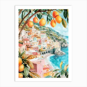 Amalfi Coast Travel Poster Vibrant Watercolor Illustration Italy Art Print Dopamine Decor Póster