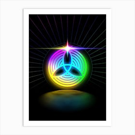 Neon Geometric Glyph in Candy Blue and Pink with Rainbow Sparkle on Black n.0003 Art Print