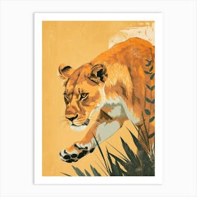 African Lion Lioness On The Prowl Illustration 2 Art Print