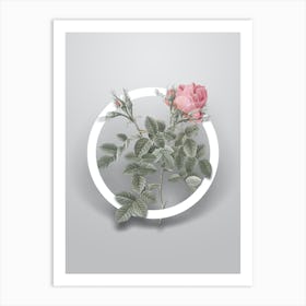 Vintage Dwarf Damask Rose Minimalist Botanical Geometric Circle on Soft Gray n.0342 Art Print