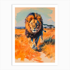 Masai Lion Hunting In The Savannah Fauvist Painting 4 Art Print